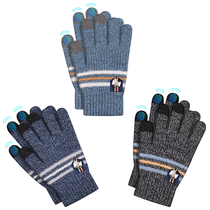 Load image into Gallery viewer, 3 Pairs Kids Knitted Gloves Winter Touch Screen
