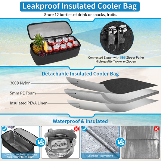 Large Capacity Mesh Beach Bag with Insulated Cooler