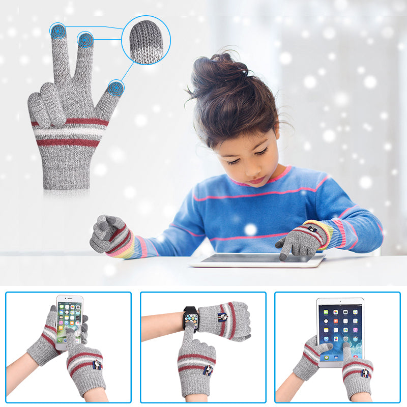Load image into Gallery viewer, 3 Pairs Kids Winter Knitted Gloves Touch Screen Thermal
