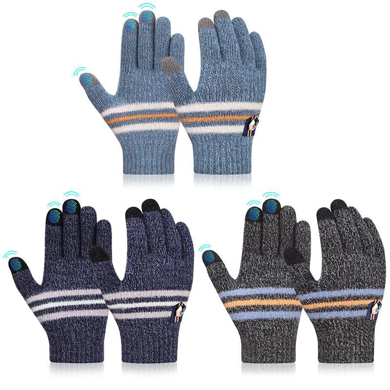 Load image into Gallery viewer, 3 Pairs Kids Knitted Gloves Winter Touch Screen