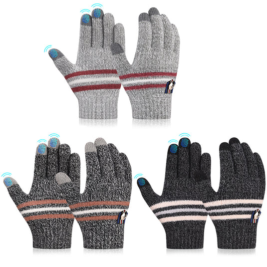 3 Pairs Kids Winter Knitted Gloves Touch Screen Thermal