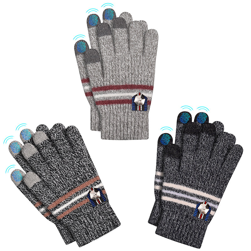 Load image into Gallery viewer, 3 Pairs Kids Winter Knitted Gloves Touch Screen Thermal