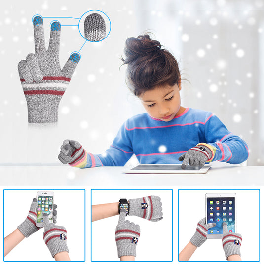 3 Pairs Kids Winter Knitted Gloves Touch Screen Thermal