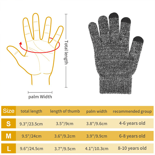 3PCS Cycling Anti-Slip kid Warm Gloves Aged 4-12 Touchscreen Knit Gloves