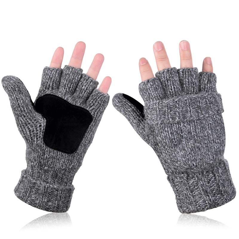 Load image into Gallery viewer, Adults Wool Knitting Winter Gloves Fingerless Convertible Wool Men Women Mittens Lightweight
