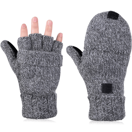 Adults Wool Knitting Winter Gloves Fingerless Convertible Wool Men Women Mittens Lightweight