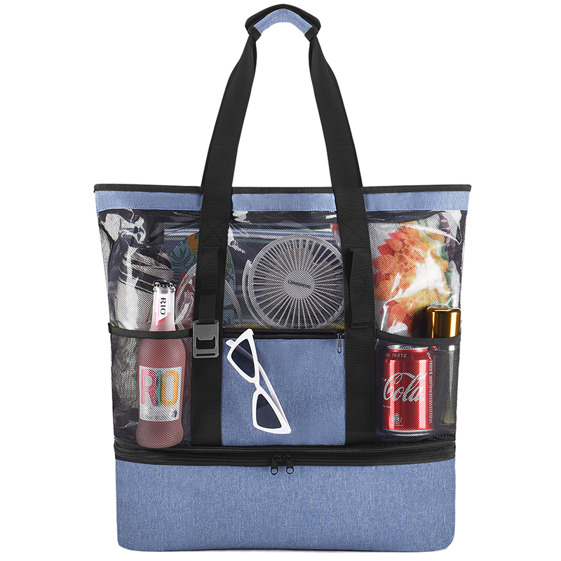 Load image into Gallery viewer, Large Capacity Mesh Beach Bag with Insulated Cooler
