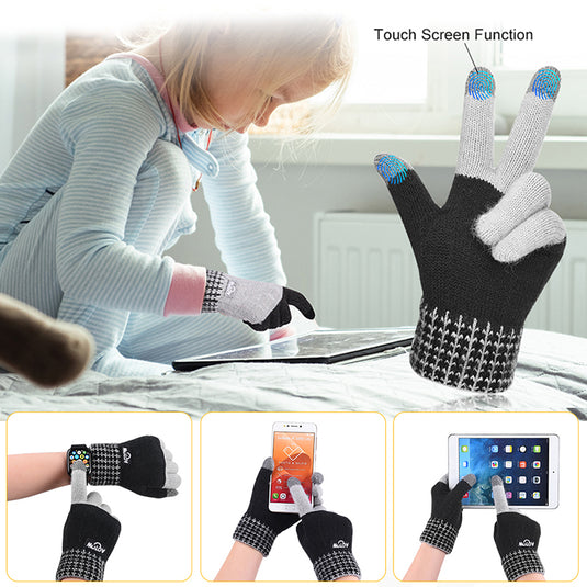 3 Pairs Kids Winter Knitted Mittens Gloves Warm Thick Stretchy Toddler Touchscreen Thermal Gloves