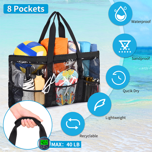 Extra Large beach bag waterproof sandproof for Women Pool Swim Tote Bag  Collapsible Stripe Zipper Pockets Shoulder Bag