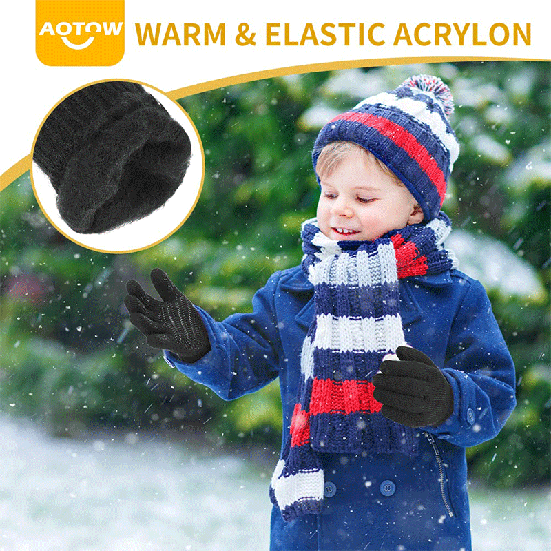 Load image into Gallery viewer, 3PCS Cycling Anti-Slip kid Warm Gloves Aged 4-12 Touchscreen Knit Gloves
