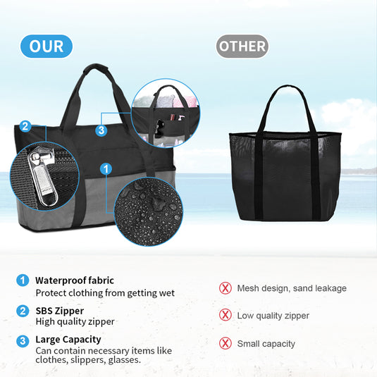 Multiple Pockets Beach Nylon Tote Bag for Waterproof Sandproof