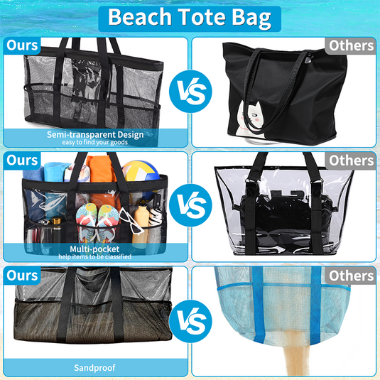 Large Beach Tote Bag with Zipper Pockets Beach Bags Waterproof Sandproof  Pool Swim Bag with Wet Compartment Travel Carry On