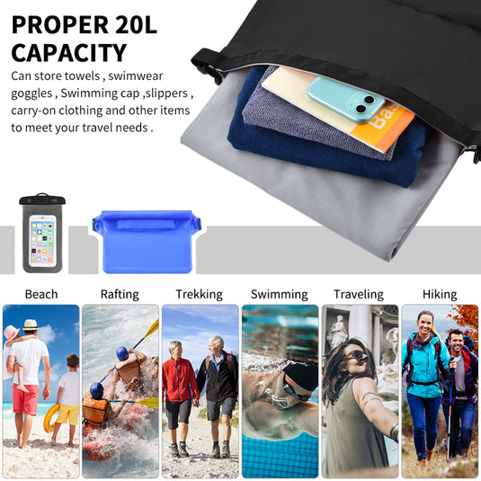 20L Waterproof Backpack Roll Top Dry Bag Set for Kayaking